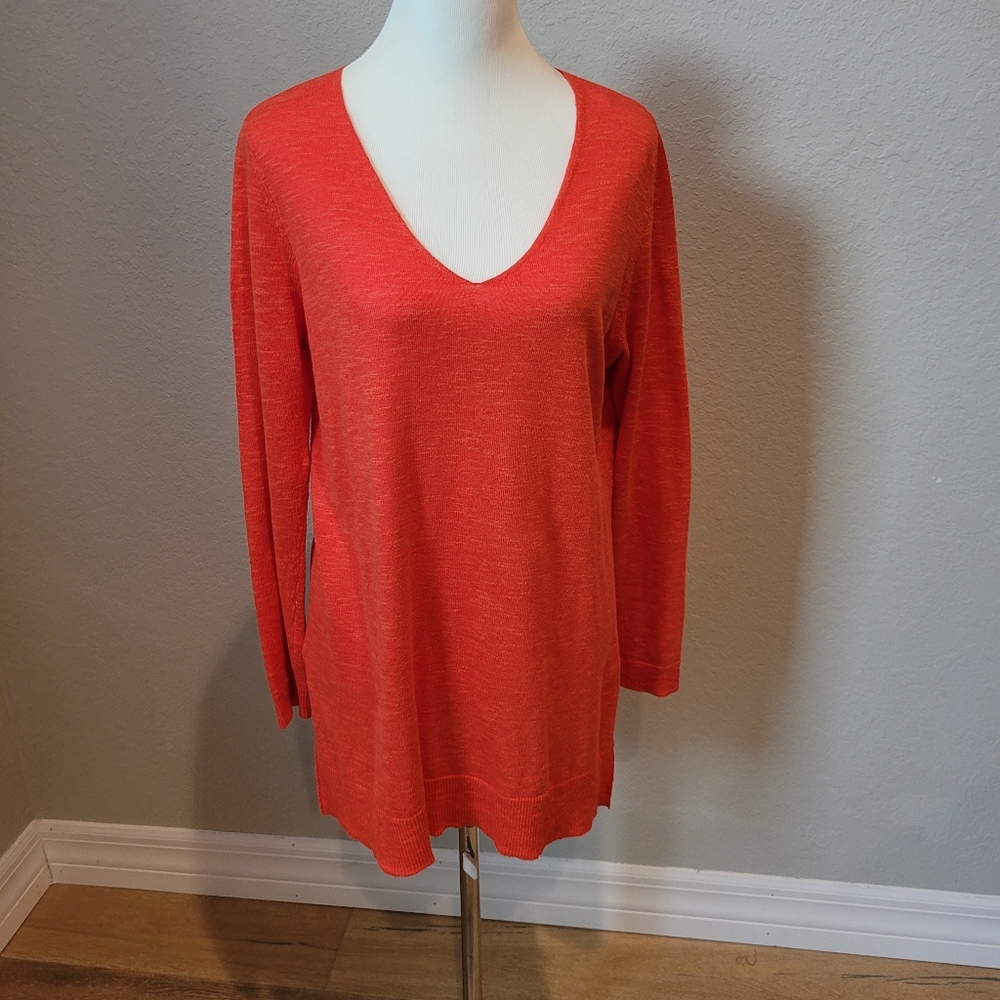 Eileen Fisher Coral Small Knit Long Vneck Sweater